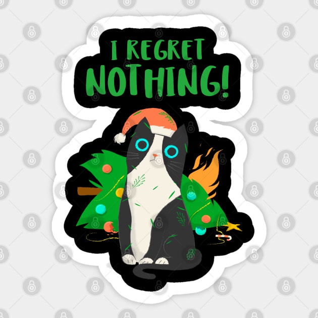 I Regret nothing Cat Christmas Tree Sticker by MadeBySerif